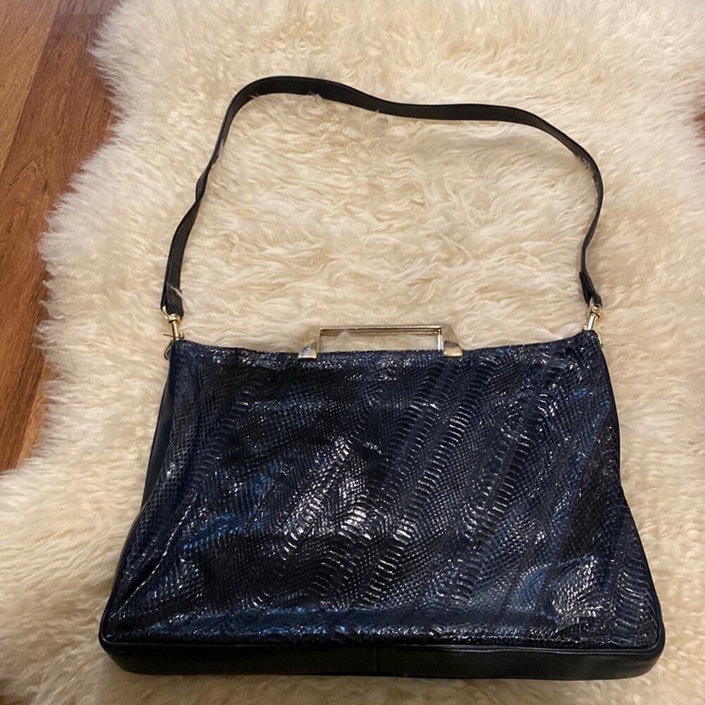 Gorgeous Vintage Varon Navy Blue Snakeskin Crossbody Briefcase/Purse OS